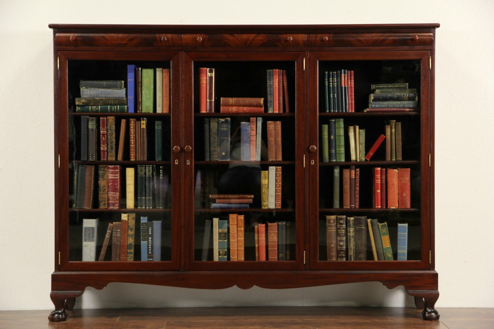 Antique Bookcases Glass Doors are Important For Study Room Improve